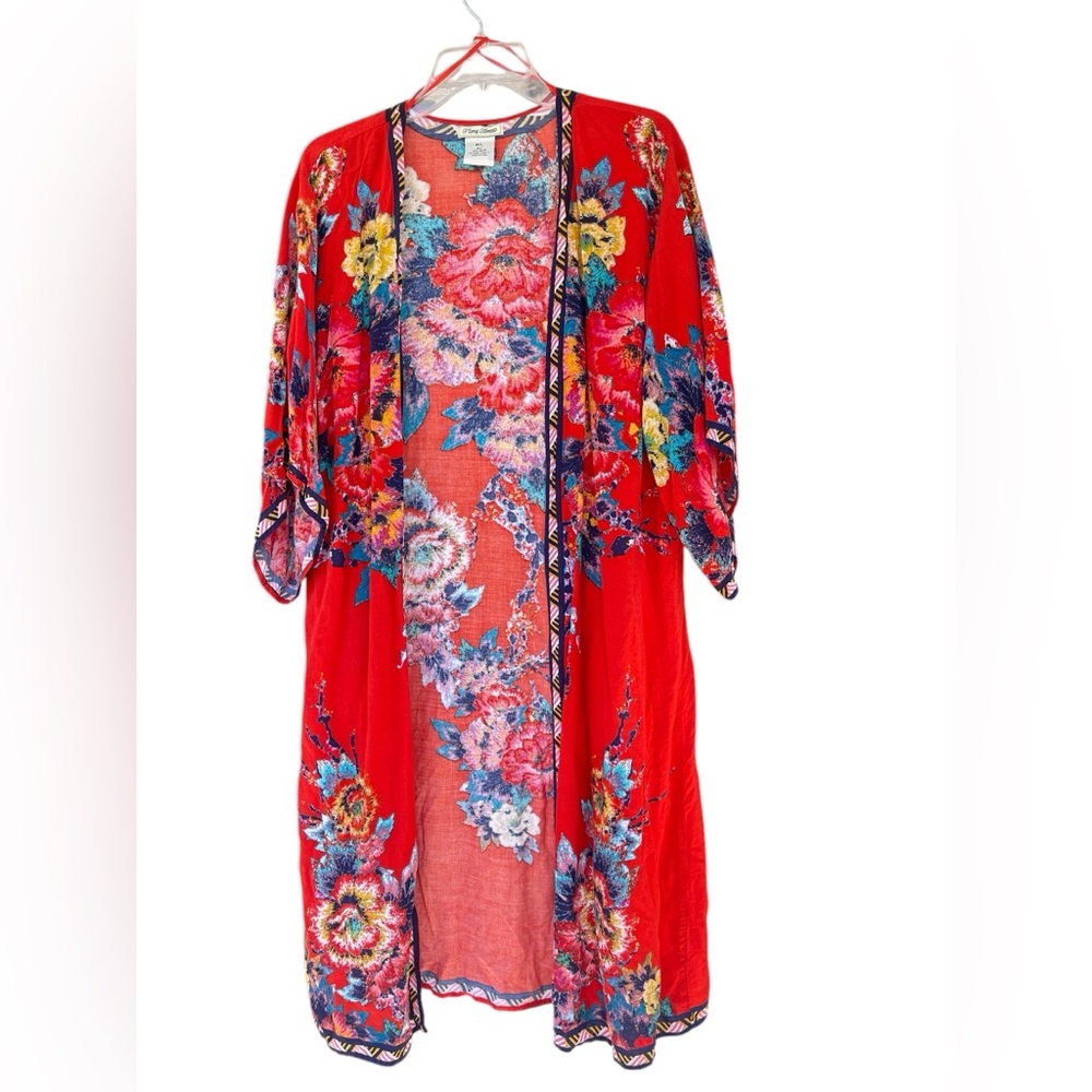 Anthropologie Flying Red Tomato Floral Red Kimono/duster size Medium
